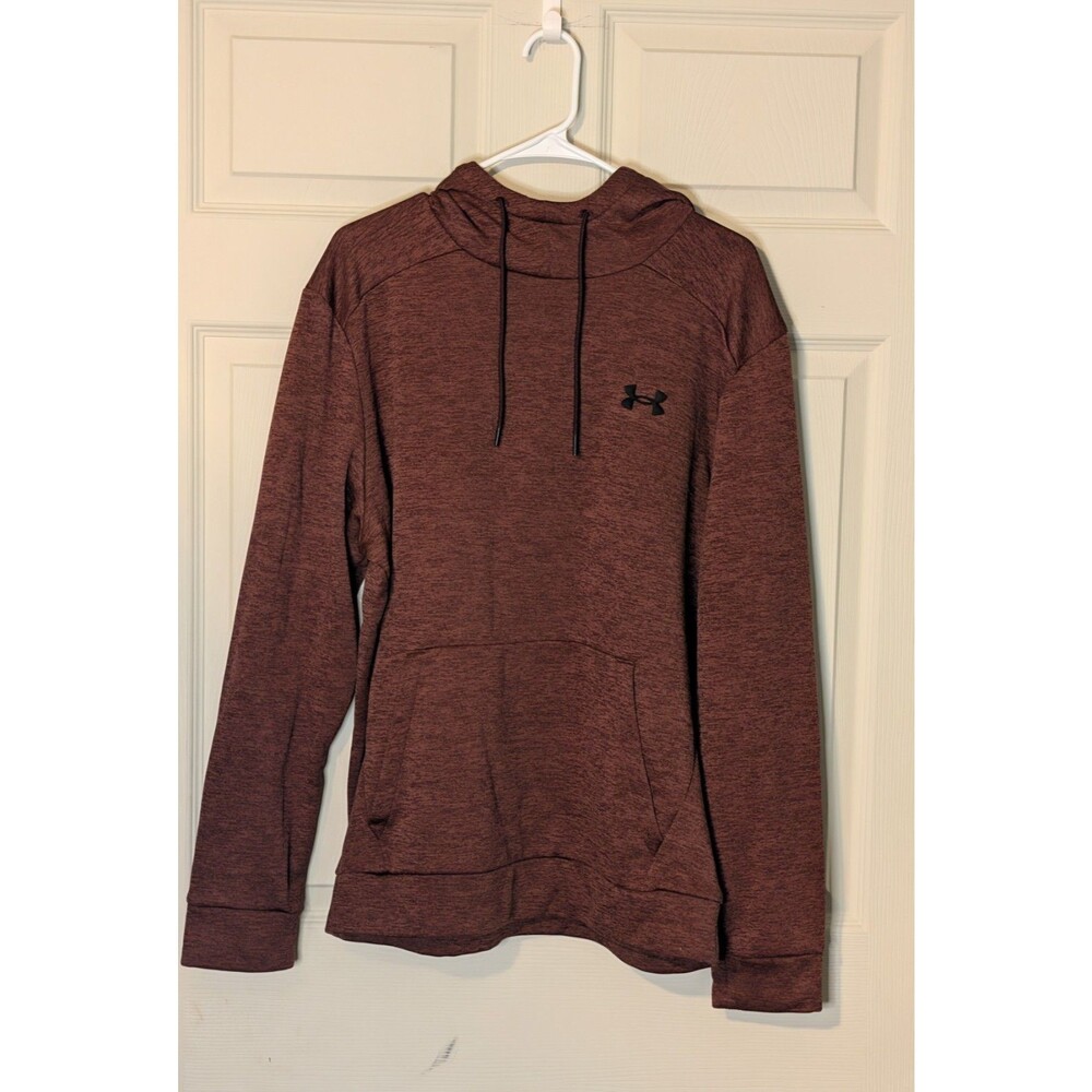 Under Armour Brown Pullover Hoodie L Regular Fleece Loose Fit Logo Pockets